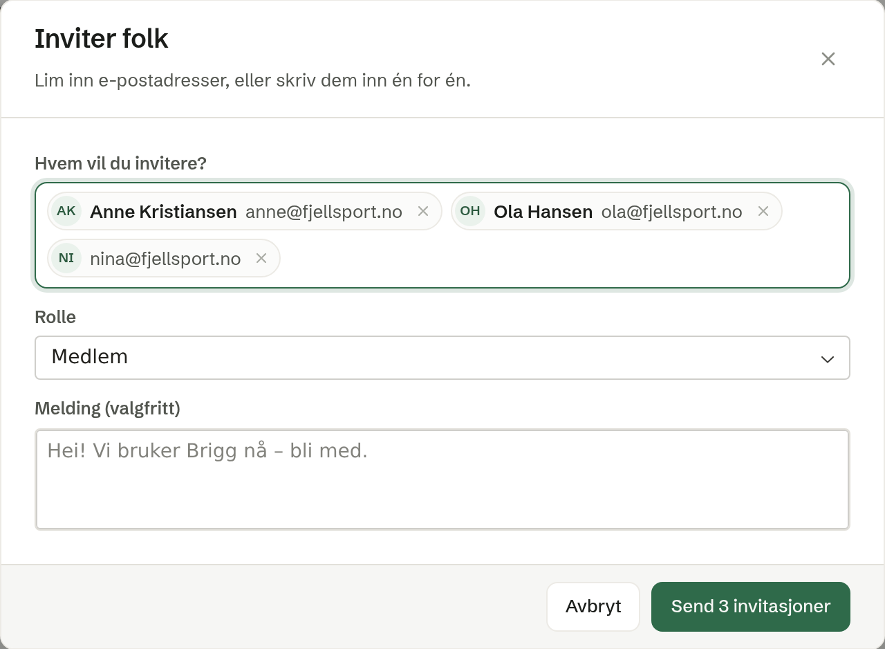 Én innliming ble til tre invitasjoner, med navnene plukket ut av teksten.