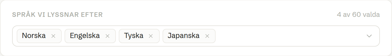 Mötesspråk med norska, engelska, tyska och japanska valda.